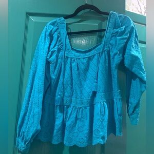 Blue Eyelet Women's Top